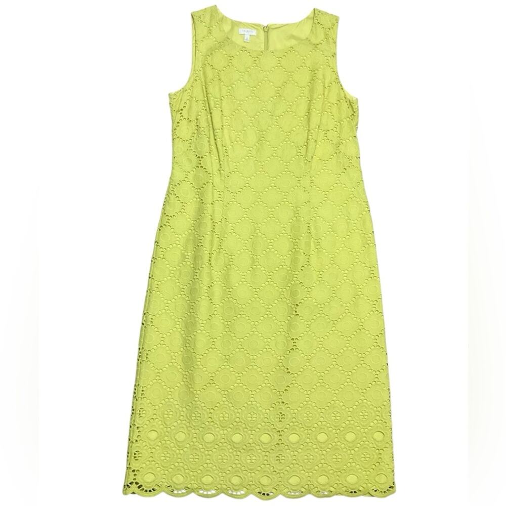 Talbots Women's Midi Dress Eyelet lined Scalloped Hem Green Sheath Size 6 NEW